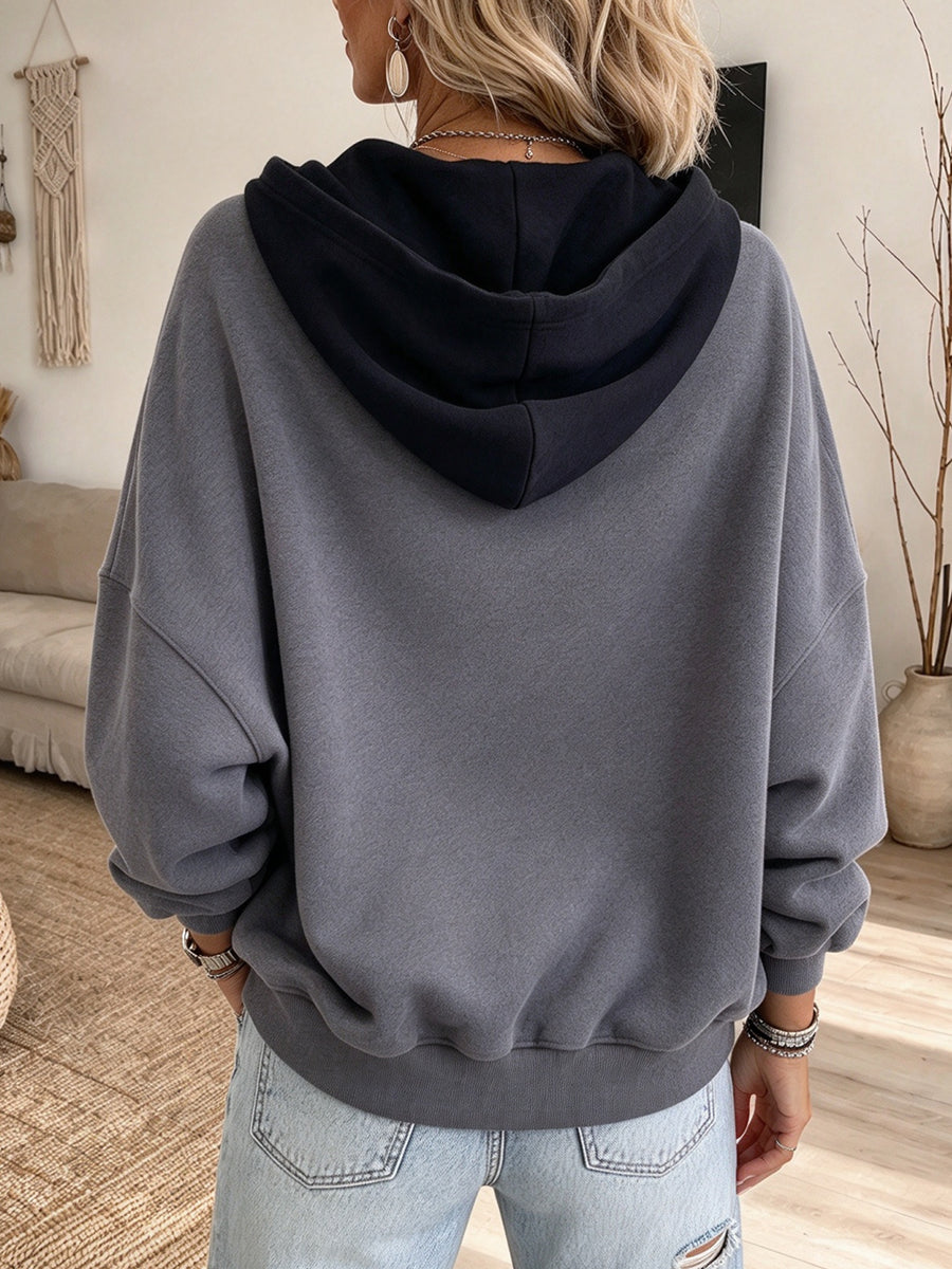 Casual Color-block Faux-layered Hooded Sweatshirt