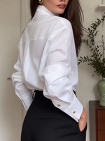 Elegant Professional Chic High Collar White Long-sleeve Shirt