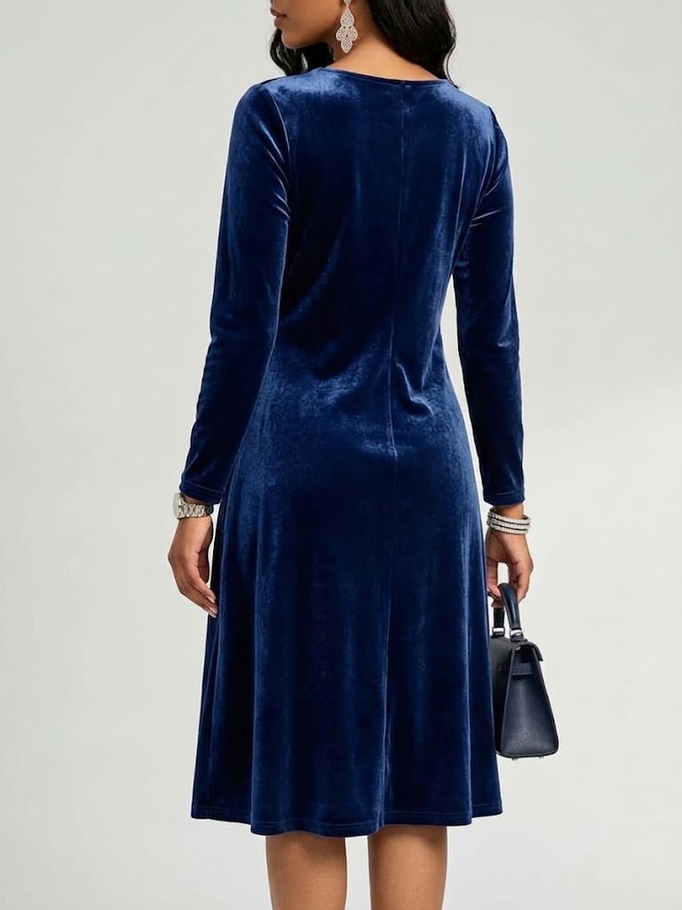 V-neck Crisscross Strap Velvet Long Sleeve Dress