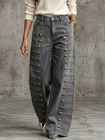 Casual Military-style Jeans With Metal Buttons