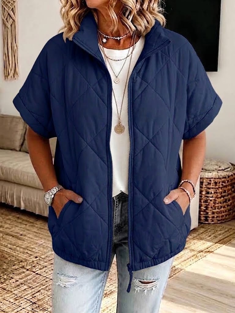 Casual Diamond-quilted Zip-up Padded Jacket
