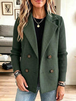 Women's Solid Color Collared Long Sleeve Casual Loose Knit Patchwork Jacket