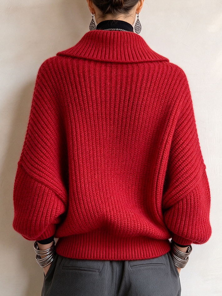 Chic Batwing Cozy Red Shawl Collar Dropped Sweater