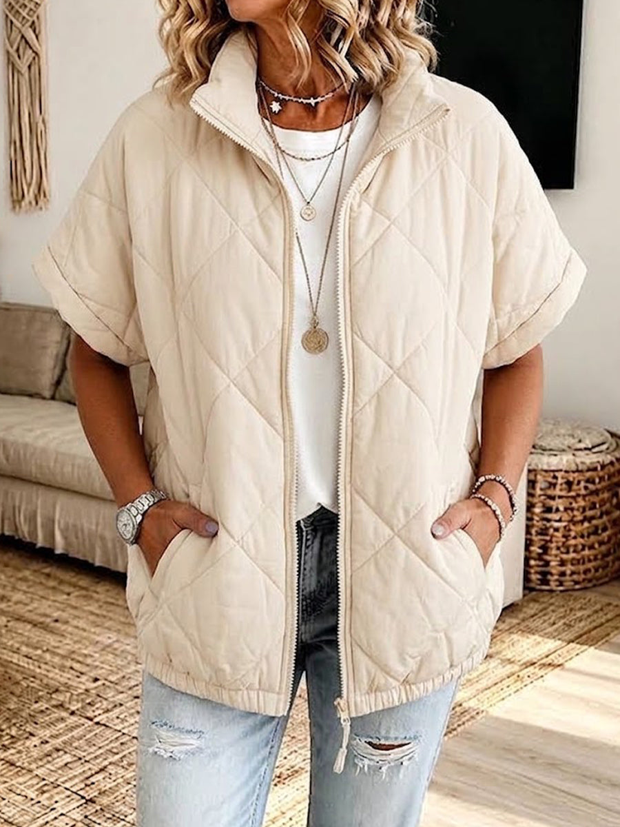 Casual Diamond-quilted Zip-up Padded Jacket