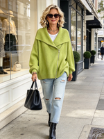 Chic Asymmetric Lime Green Ribbed Zip Jacket