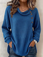 Women's Solid Color Waffle-knit Long-sleeve Button-down Casual Shirt / Comfortable Top