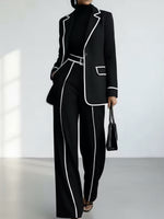 Modern Black Suit Set With Contrast White Piping