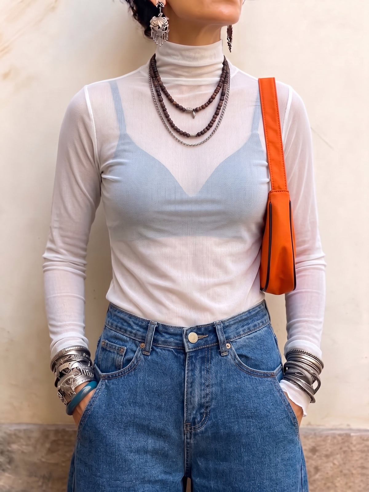 Chic Sheer Mock-Neck Mesh Top