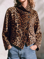 Women's Leopard Print Stand-collar Long-sleeve Loose Casual Jacket