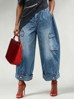 Vintage-wash Wide-leg Utility Jeans
