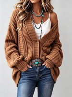 Retro Western Cable Knit Oversized Cardigan Sweater