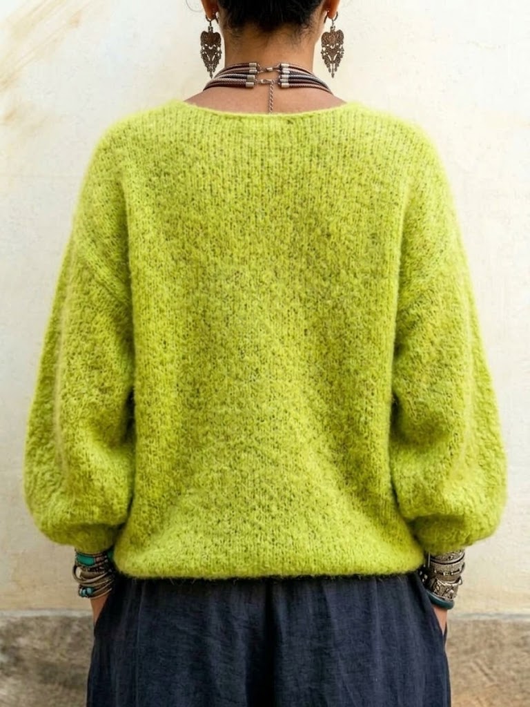 V-neck Drawstring Ruched Lantern Sleeve Knit Cardigan