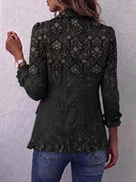 Women's Retro-style Printed Collared Long-sleeved Casual Loose Cotton Cardigan