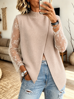Asymmetric Wrap-front Mock-neck Knit Vest