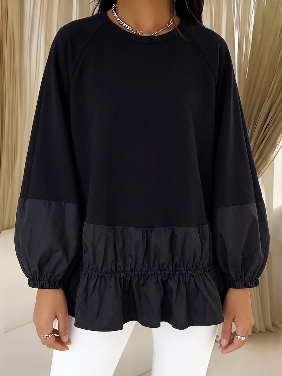 Relaxed-fit Casual Sweatshirt With Paneled Ruffle Hem