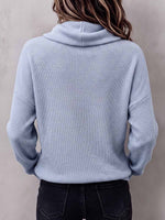 Women's Solid Color Cowl Neck Long-sleeve Loose-fit Waffle Knit Top