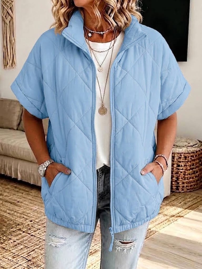 Casual Diamond-quilted Zip-up Padded Jacket