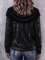 Women's Black Sequin V-neck Top With Velvet Bow