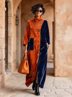 Artistic Color-blocking Asymmetric Velvet Maxi Dress