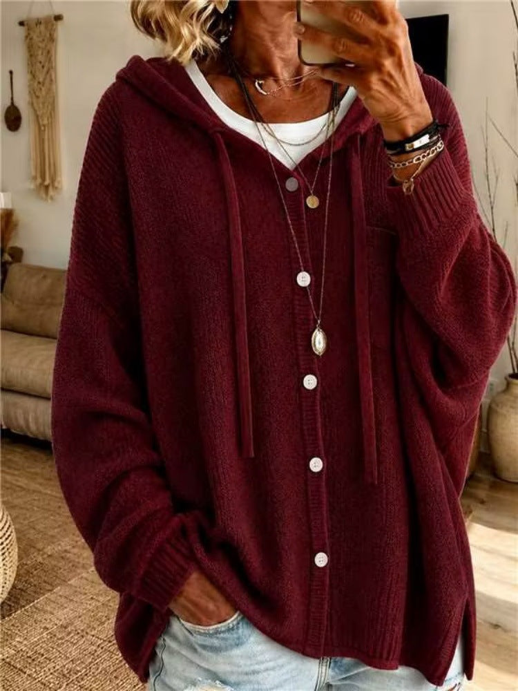 Loose And Cozy Hooded Knit Cardigan