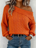 Women's Solid-color Asymmetric Off-shoulder Cable-knit Sweater