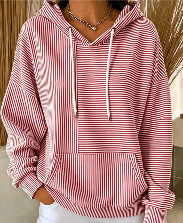 Casual Striped Cotton Hoodie