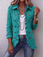 Western-style Vintage Floral Gradient Print Cotton-linen Ruffled Jacket