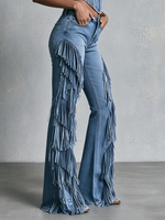 Boho Chic Western Fringe Stretch Denim Flare Jeans