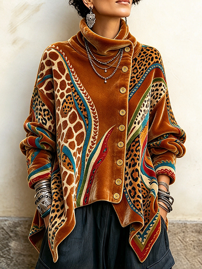 Chic Cozy Bohemian Animal Print Velvet Top