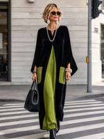 Elegant Artistic Cut Color-block Velvet Dress