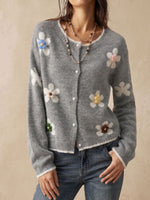 Stylish And Elegant Knit Cardigan With 3d Floral Appliqués.