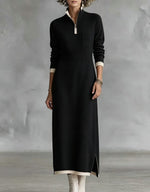 Chic Color-block Trim Quarter-zip Knit Midi Dress