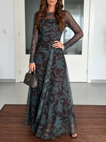 Elegant Floral Stretch Mesh Midi Dress