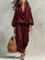 Relaxed-fit Cotton-blend Two-piece Set With A Draped Collar Top And Trousers