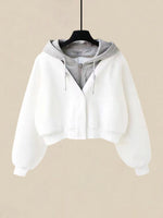 Casual Color-block Faux-layered Hooded Sweatshirt