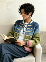 Vibrant Gradient Stripes Knit Cardigan With Statement Buttons