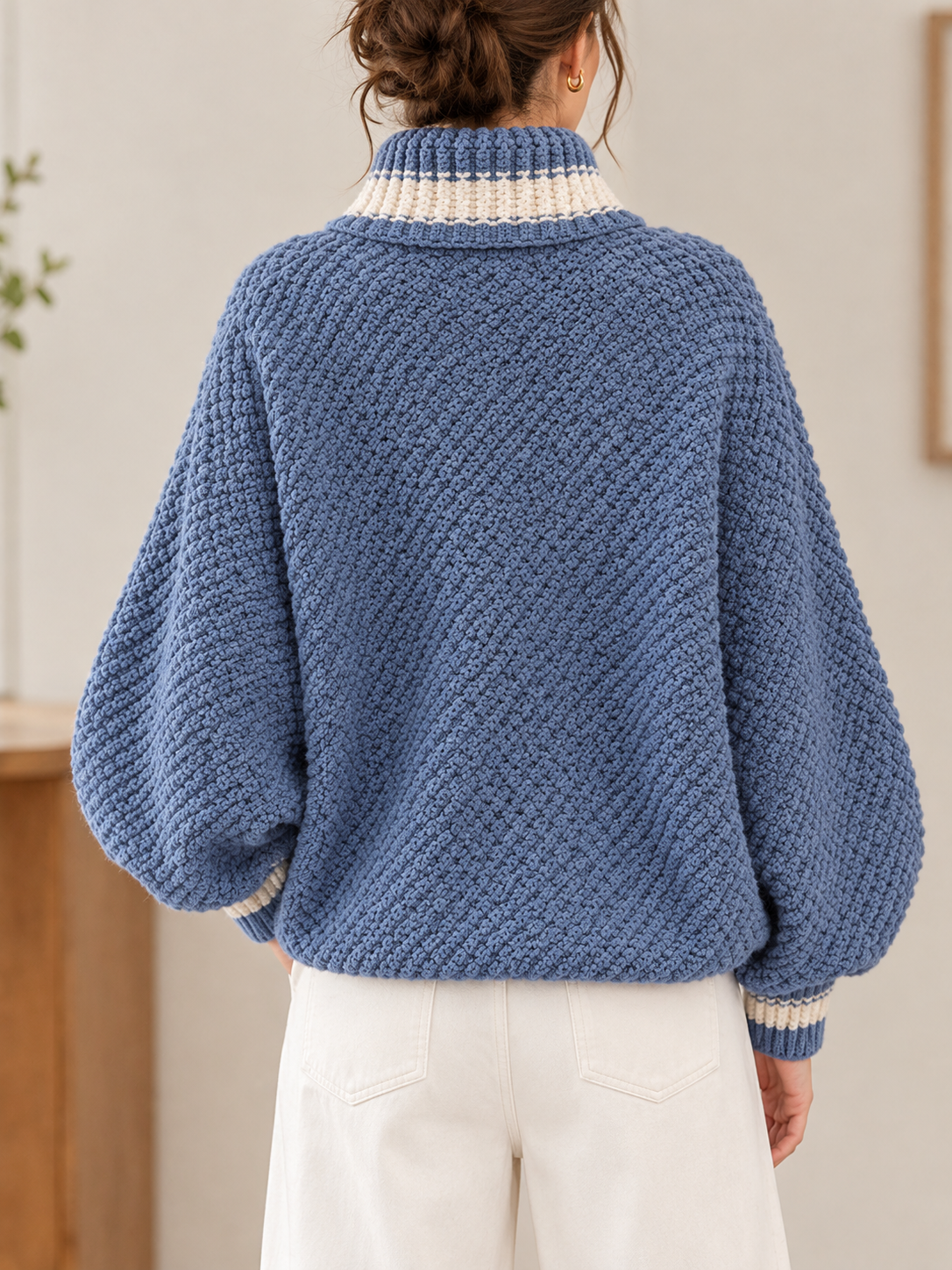 Asymmetric-collar Chunky Knit Sweater