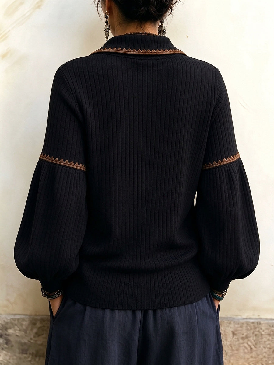 Bohemian-Edge Asymmetric Ribbed Knit Top