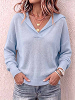 Women's Solid Color Collared Long Sleeve Casual Loose Knit Top