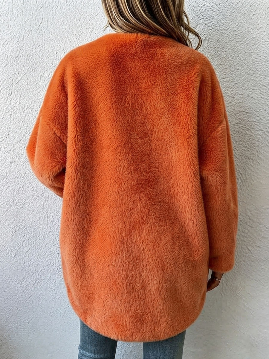 Chic Elegant Orange Fux Fur Asymmetric Coat