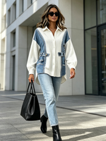 Casual Chic 3d Faux-denim Printed Ribbed Knit Top