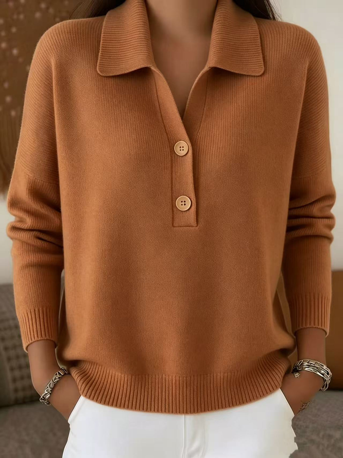 Cozy Henley-neck Knit Pullover
