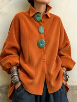 Chic Statement Corduroy Button-up Oversized Tunic Top