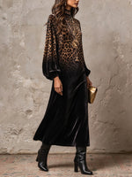 Gradient Leopard Print Velvet Maxi Dress