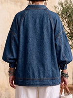 Half Zip Collared Lantern Sleeve Denim Jacket