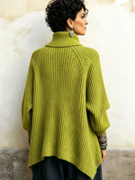Artistic Cut Lime Green Irregular High-neck Sweater