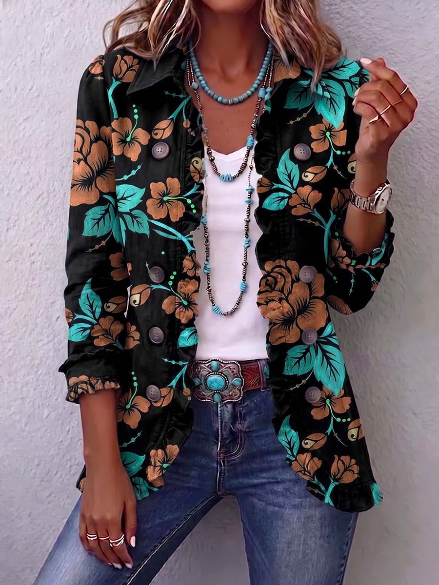 Women's Retro Print Flannel Long Sleeve Casual Loose Cotton Cardigan