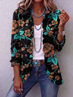 Women's Retro Print Flannel Long Sleeve Casual Loose Cotton Cardigan
