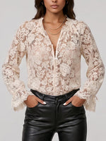 Women's Solid Color Round Neck Long Sleeve Casual Loose Embroidered Cardigan