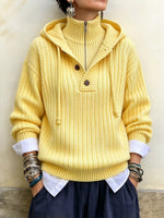 Sunlit Ribbed Knit Hooded Half-Zip Pullover